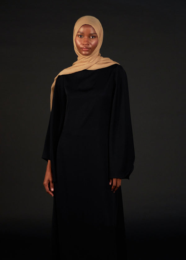 Flared Sleeve Maxi Black Satin