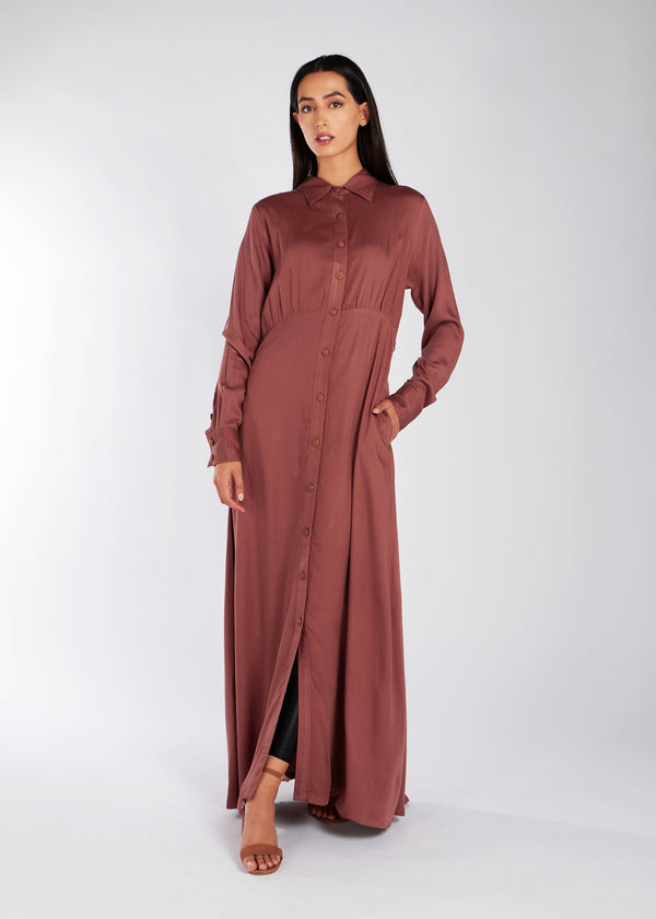 Rimmed Button Maxi Rosewood