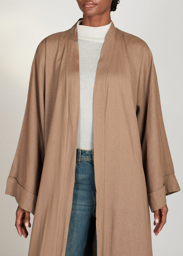 Linen Open Abaya Taupe | Abayas | Aab Modest Wear