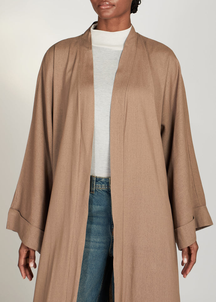Linen Open Abaya Taupe | Abayas | Aab Modest Wear