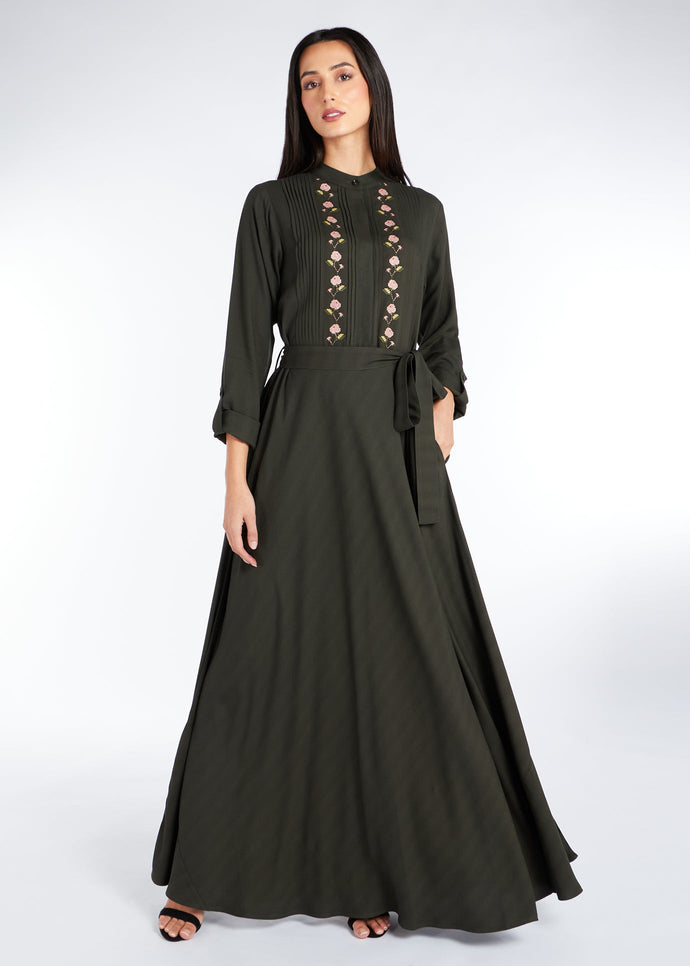 Sanabel Abaya Dark Green | Abayas | Aab Modest Wear